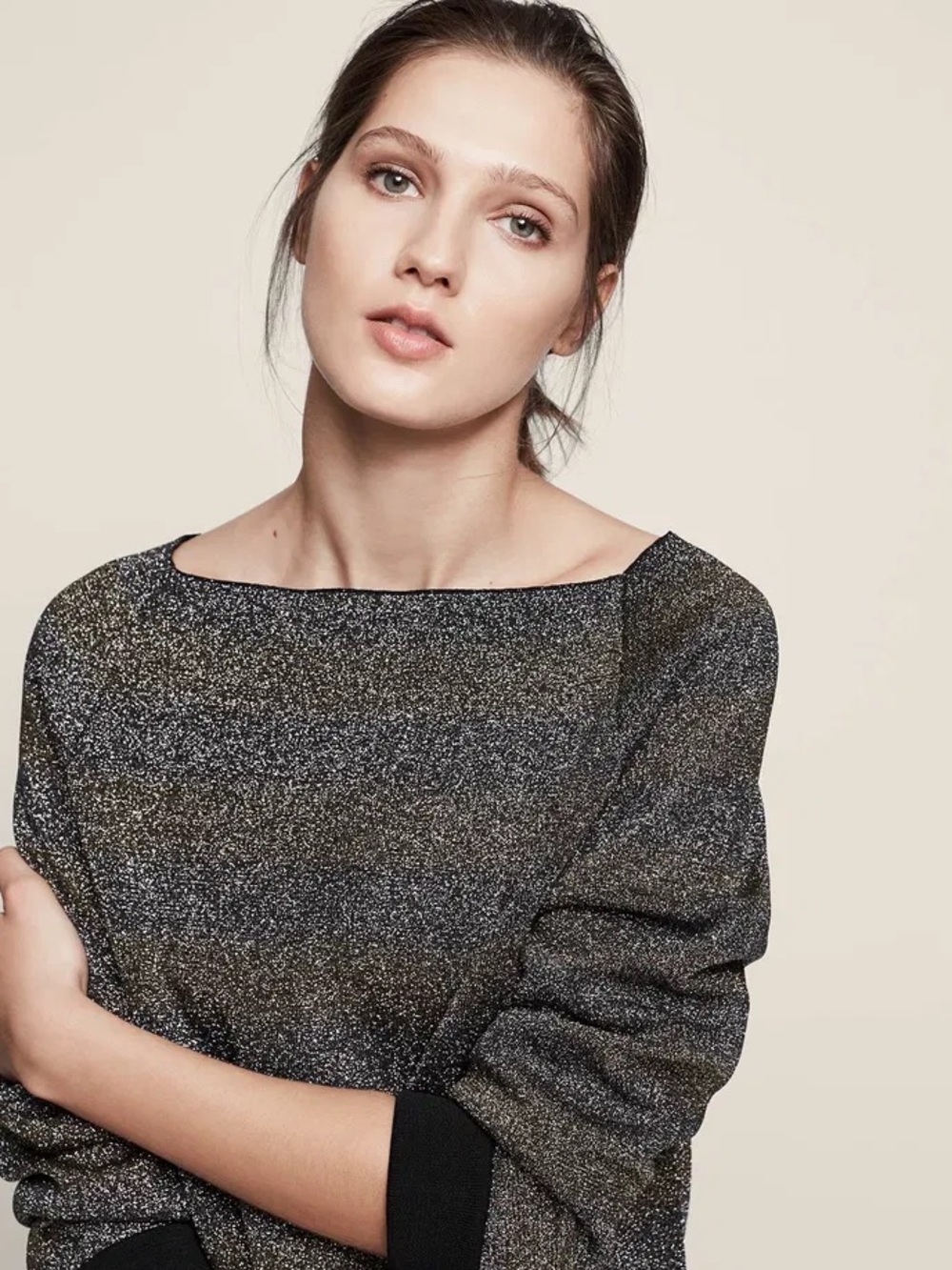 REISS Josephine Metallic Stripe Jumper Sweater Large Minimalist Classic Gala